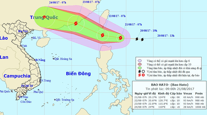 Bão Hato mạnh cấp 10 đang tiến vào Biển Đông