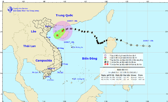 Bão số 11 suy yếu thành áp thấp nhiệt đới