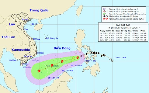 Trưa nay bão Kai-tak sẽ vào Biển Đông, có khả năng mạnh thêm