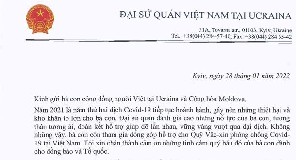 Lời chúc Tết Nhâm Dần của Đại sứ đặc mệnh toàn quyền nước CHXHCNVN tại Ucraina kiêm nhiệm Moldova Nguyễn Hồng Thạch